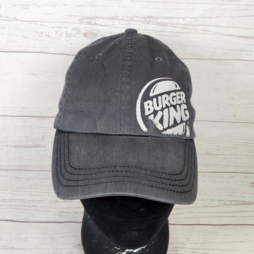 Burger King Hat WF Crew Dad Baseball Cap Men's O/S Gray Adjustable Striped Visor